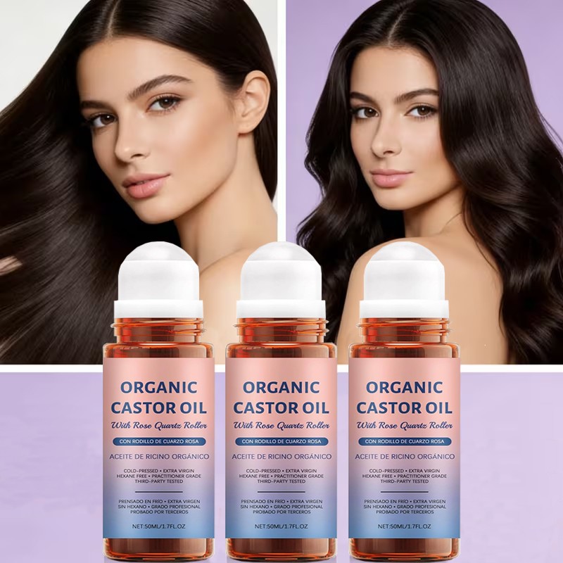 3PCS Organic Golden Castor Oil Roll-On with Rose Quartz for Skin,Hair & Wrinkle gallery