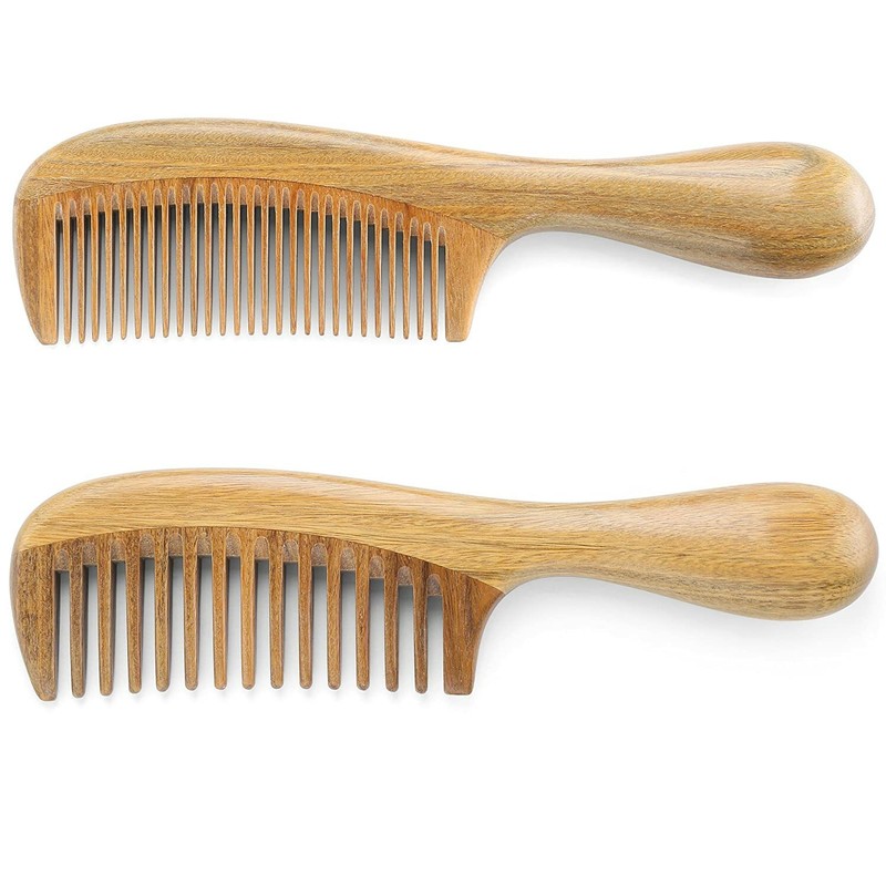 Onedor Handmade 100% Natural Green Sandalwood Hair Detangler Wooden Combs