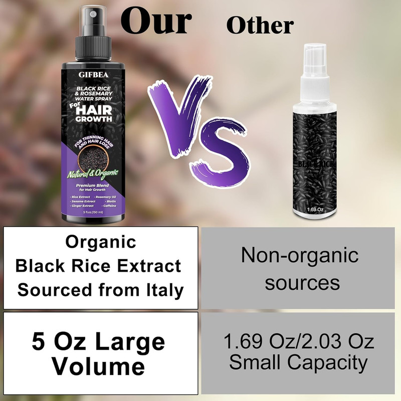 Organic Black Rice Water Hair Growth Serum Spray, 5 Fl Oz, Rosemary Scent, for A gallery