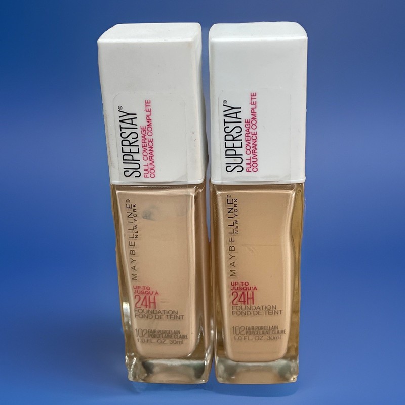 Maybelline SuperStay Foundation 24 HR 102 Fair Porcelain Lot Of 2 Bottles Read!
