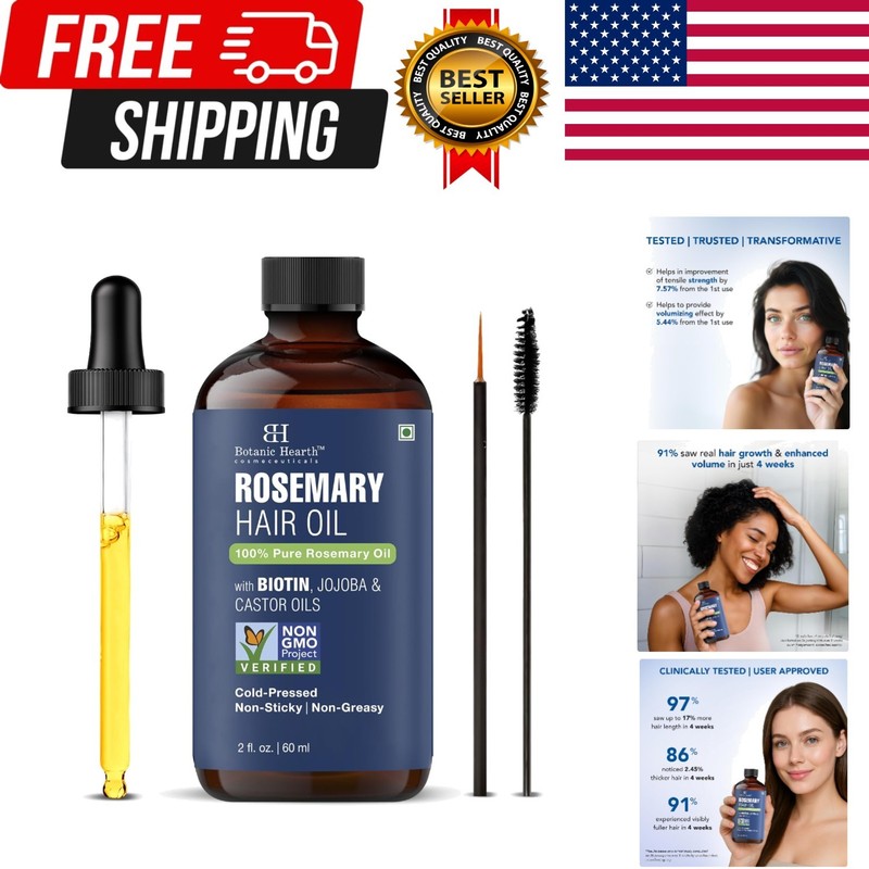 100% Pure Rosemary Oil for Hair Growth (2 Fl Oz) Infused with Biotin, Jojoba & C