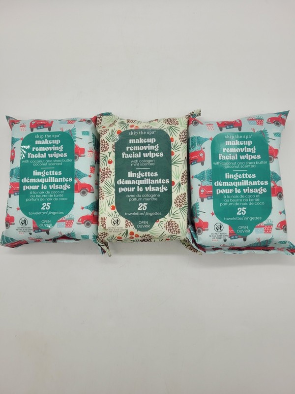 Skip the Spa 25ct 3 Pk 2 Coconut Scented 1 Mint Makeup Remover Cleansing Wipes