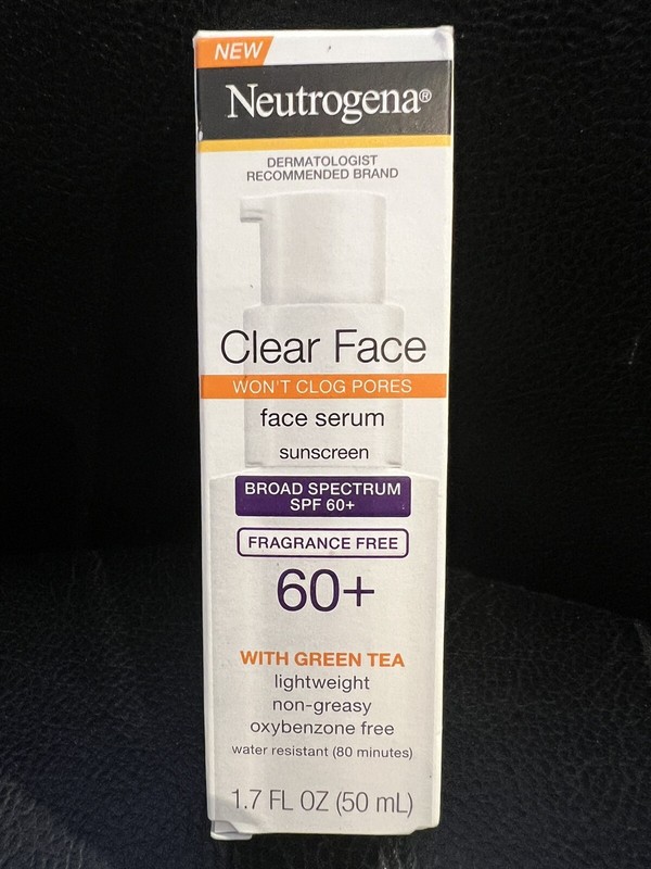 Neutrogena Clear Face Face Serum SPF60+ w/ Green Tea 1.7 Fl Oz Exp 05/25+ NEW