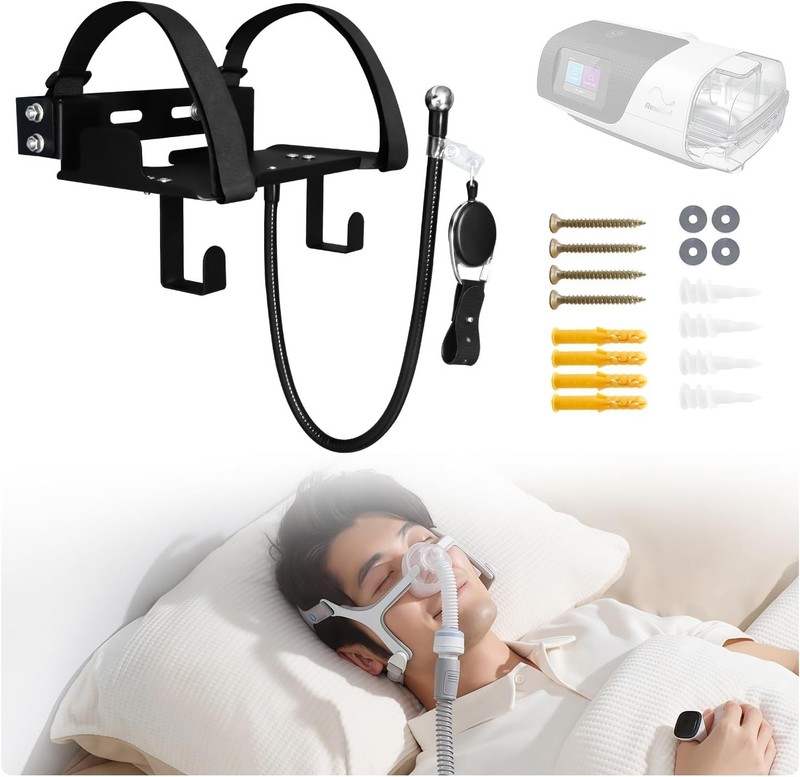 Metal CPAP Wall Shelf for AirSense 11, Adj Hose Hanger & Mask Hook