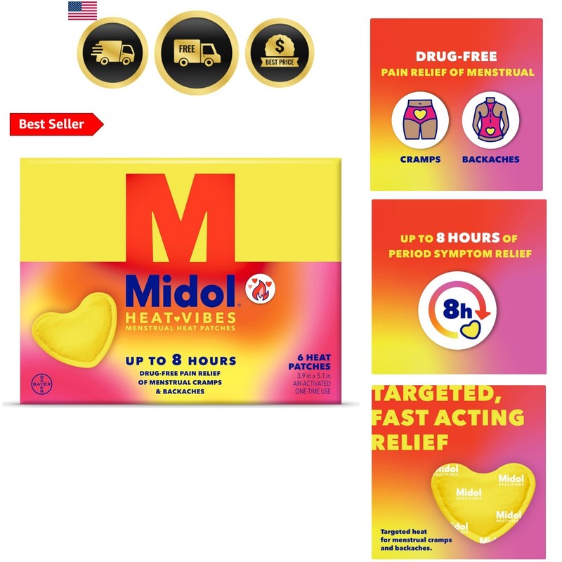 Heat Vibes Menstrual Pain Relief Heat Patches – 6 Count Pack for Period Cramp…