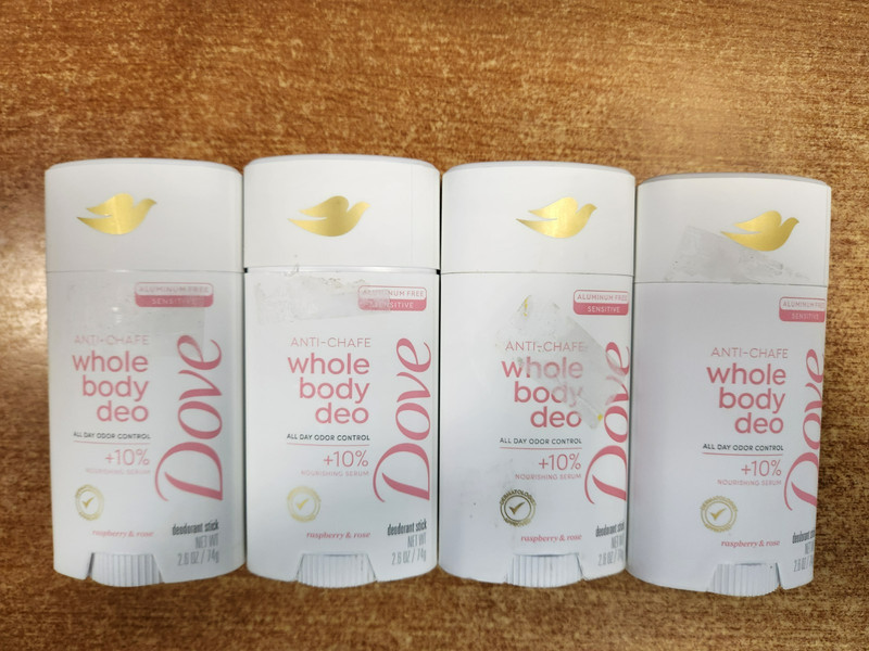 4 Pack: Dove Anti-Chafe Whole Body Deo, Raspberry & Rose, 2.6 oz ea. E4C