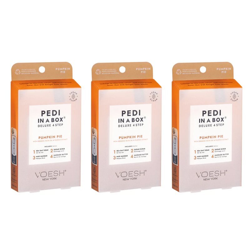 Voesh Pedi In a Box Deluxe 4 Step Pedicure kit Pumpkin Spice Pack of 3
