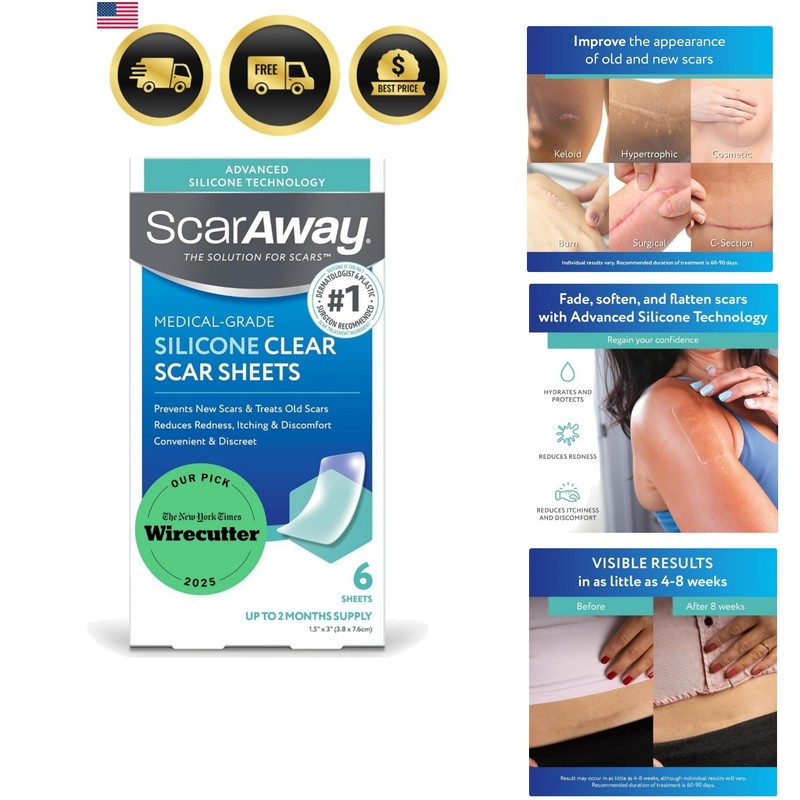 Scar Treatment Silicone Sheets Clear Hypoallergenic 6 Pack