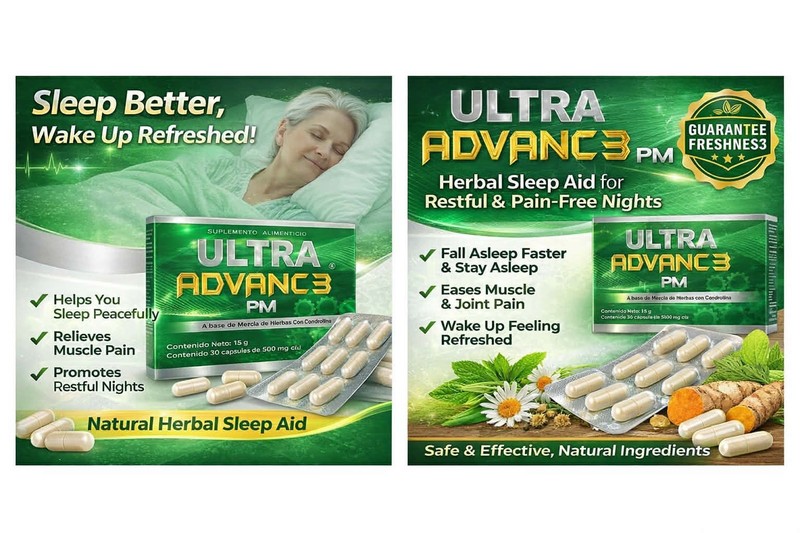 Ultra Advance 3 Green PM Herbs, Natural Sleep Support, Muscle Relit, 30 Capaule