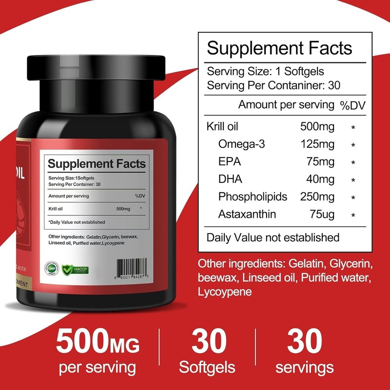 Easily Absorbed 500 mg Antarctic Krill Oil - EPA, DHA, Joint Support Softgels gallery