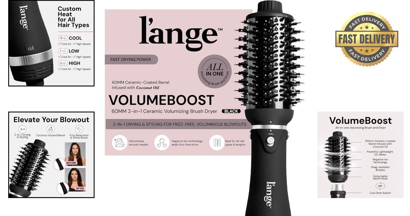 VolumeBoost 60mm 2-in-1 Ceramic Hair Dryer Brush for Frizz-Free Blowouts gallery