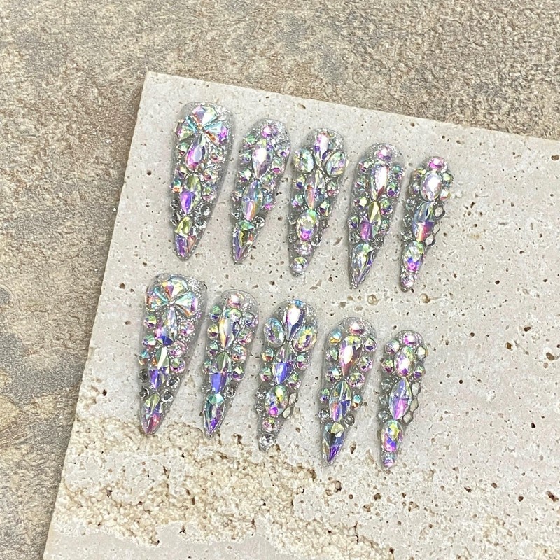 Water droplet Long Made Acrylic Press On Nails 10 pcs
