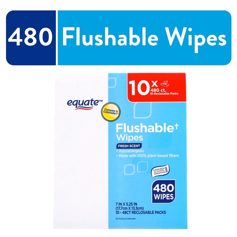 Equate Flushable Wipes, Fresh Scent, 480 Count (10 Packs)