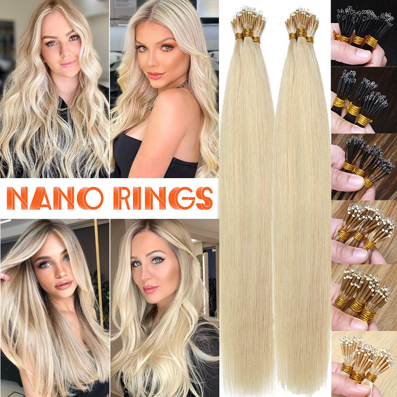 100% Real Nano Ring Tip Remy Human Hair Extensions Nano Micro-loop Beads Blonde