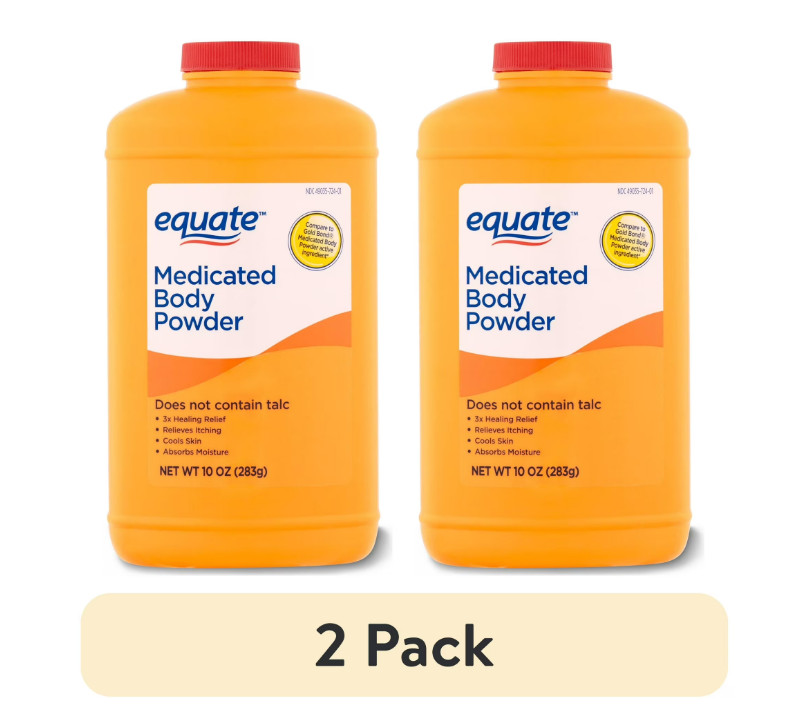 New Equate, Medicated Body Powder, Unscented, 10 oz. (2 pack) Free Shipping