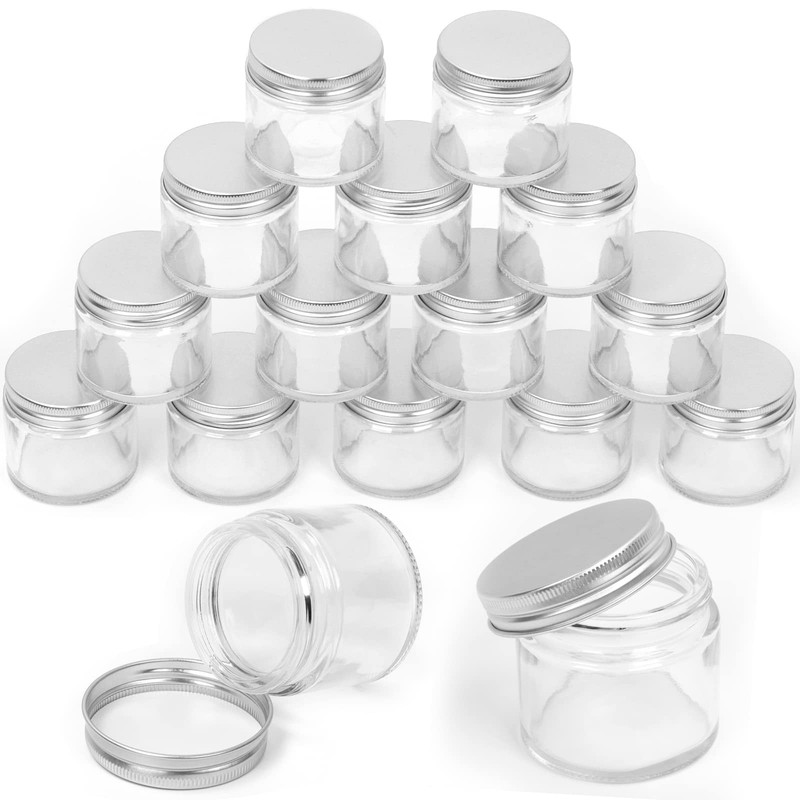 15 Packs 2 oz – 60ML Transparent Glass Jar with Silver Lid Assortment Kit, Ro…