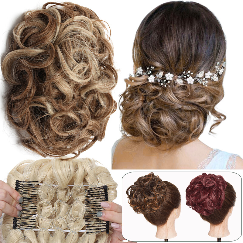 Thick As Human Messy Bun Clip Hair Extensions Curly Scrunchie Updo Chignon Combs