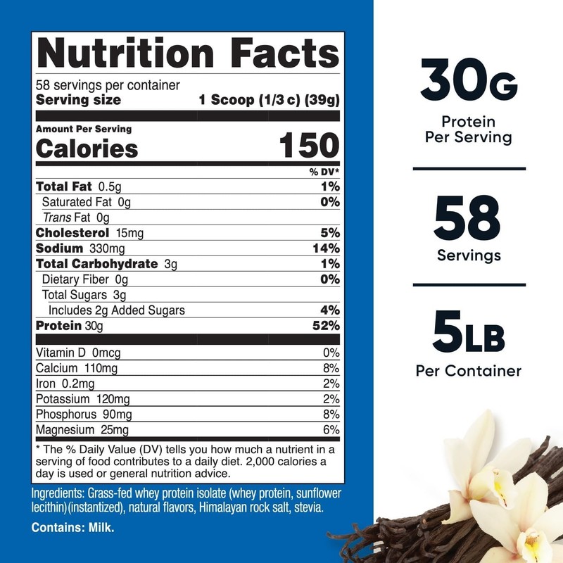 Nutricost Grass-Fed Whey Protein Isolate Vanilla 5 LBS Powder Non-GMO Gluten Fre gallery