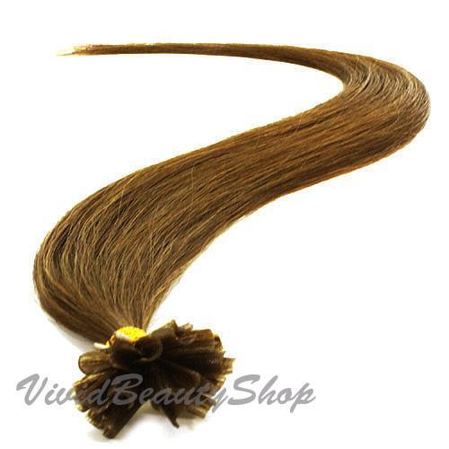 50 Pre Glue Bond U Nail Tip Keratin Straight Human Hair Extension Light Brown #8