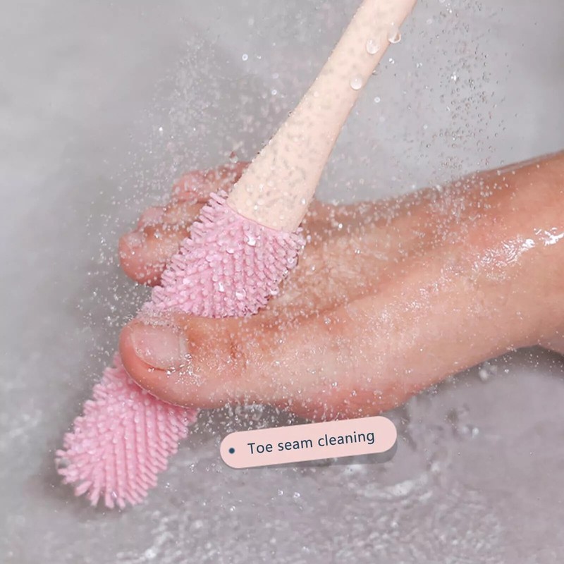 2× Toe Gap Cleaning Brush 15.7" Foot Scrubber Silicone Shower Long Handle Brush gallery