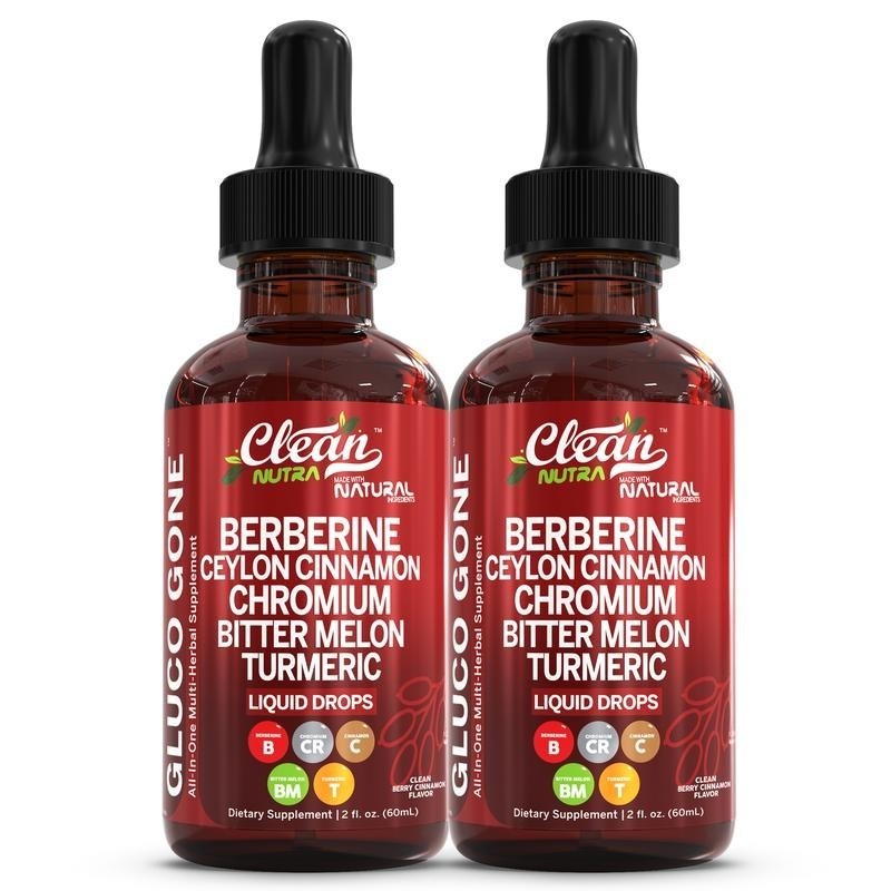 2 Bottles Clean Nutra Berberine with Ceylon Cinnamon Supplement Liquid Drops NEW