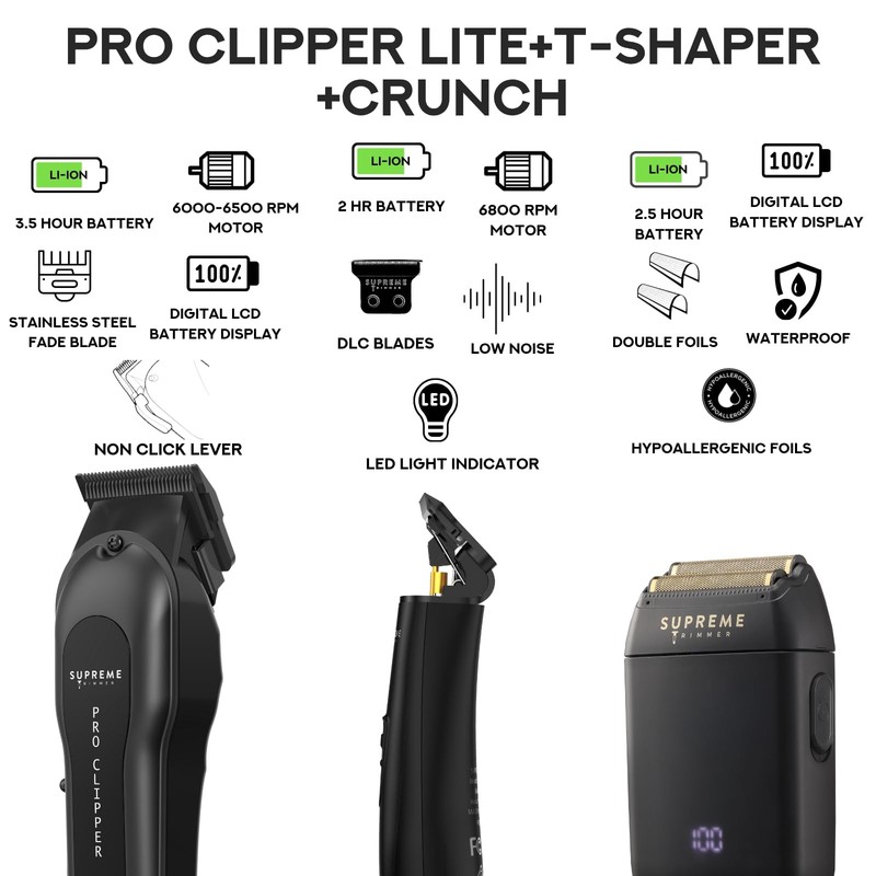 3-in-1 Barber Bundle | Pro Clipper Lite, T-Shaper Trimmer & Crunch Foil Shave... gallery