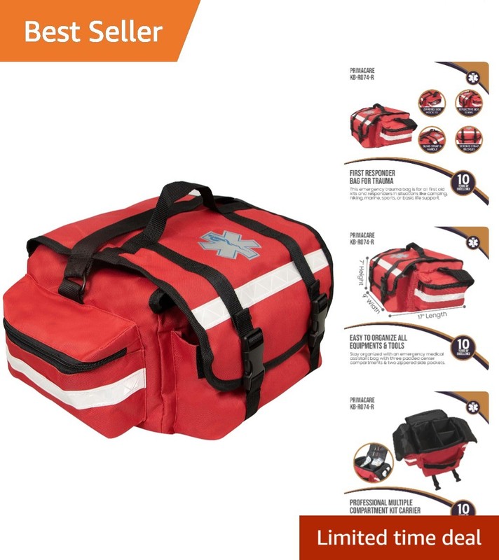 Professional Red First Responder Trauma Bag – 17″ x 9″ x 7″ for EMS Organization