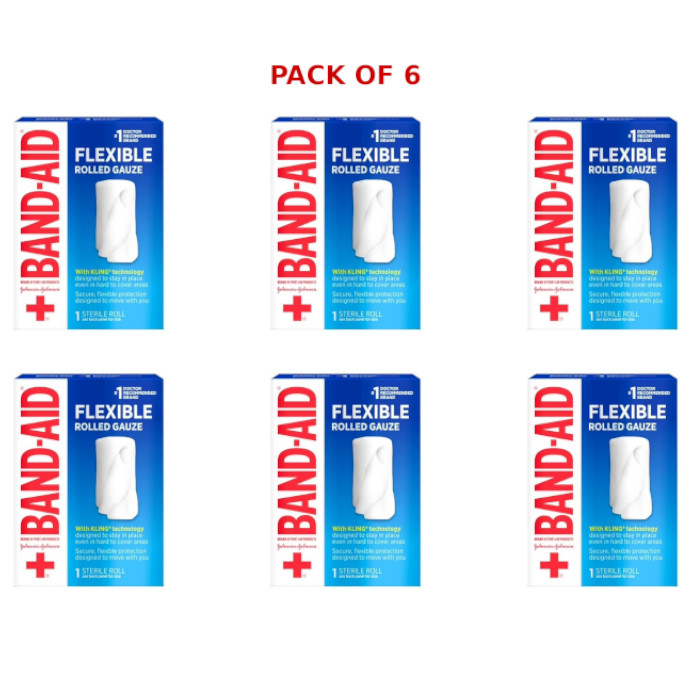 Band-Aid Flexible Roll Gauze 2 in x 90 in (2 in x 2.5 yds) 1 Count Each (Pack 6)