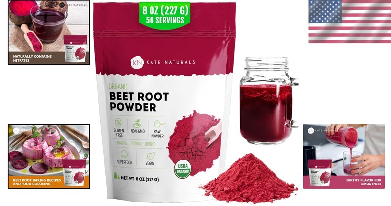 Pure Non-GMO Beet Root Powder 8oz - Natural Red Food Coloring & Energy Booster gallery