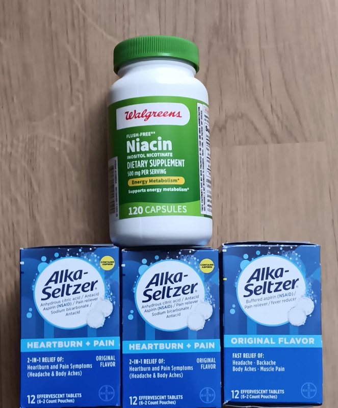 Niacin Capsule 120CT 11/2026 Alka Seltzer Effervescent Tablet 12CT 2/2027-9/2028