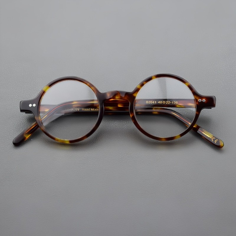 Round Acetate 40 42 44mm Eyeglasses Frames Retro Men Women Tortoise Spectacles