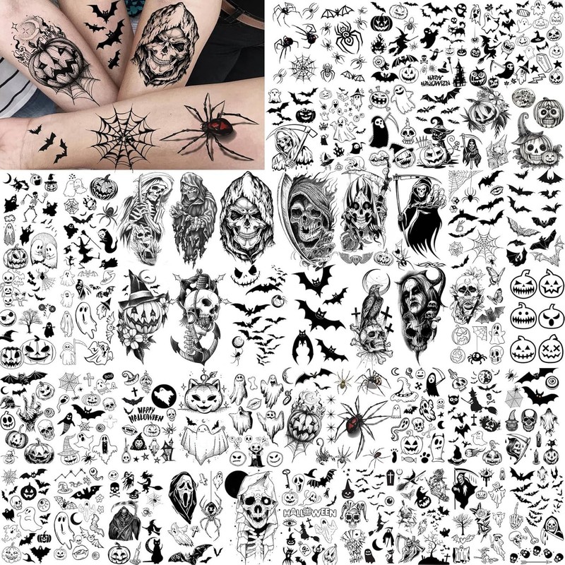 52 Sheets Halloween Temporary Tattoos For Kids Boys Girls Women Men, Adults 3D S