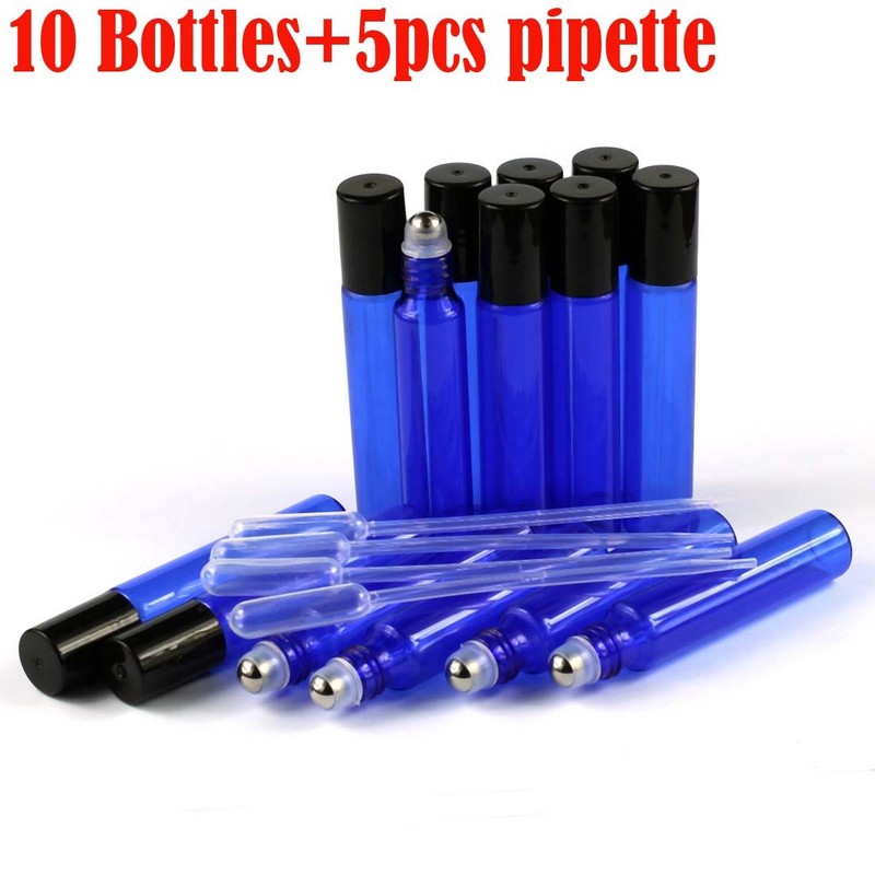 10Pcs 10ml Blue Glass Bottles Roller ball Perfume Essential Oil Roll On Ball NEW
