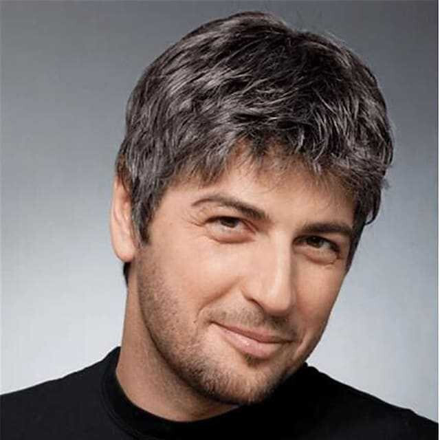 Mens Short Black Brown Hair Wig Synthetic Daily Natural Cosplay Party Full Wigs gallery