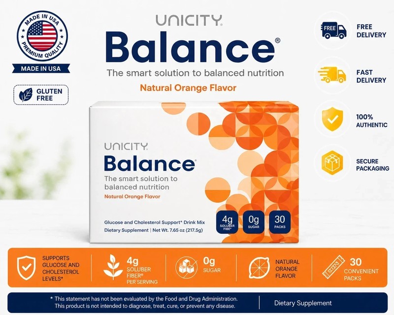 UNICITY Balance Cholesterol Support Drink Mix 30 Stick Pack (ORANGE) Exp 2027