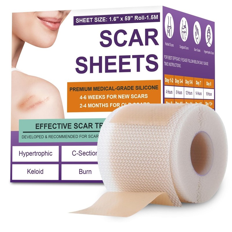 Medical Grade Silicone Scar Tape Sheet Roll 1.6in x 59in Reusable Scar Care