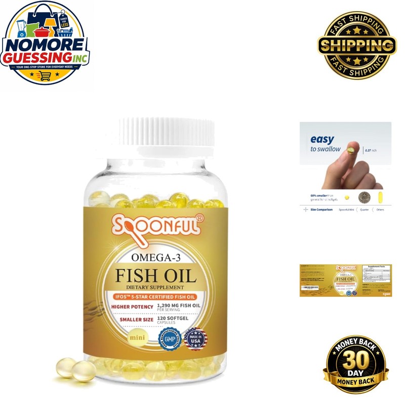 1290 mg Omega 3 Fish Oil Mini Softgels – Brain Health, 120 Count Bottle