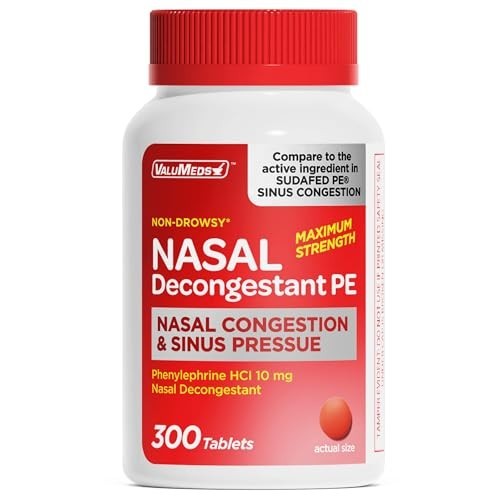Nasal Decongestant PE Phenylephrine Hcl 10Mg Tablets (Bulk 300 Count) Non-Drowsy