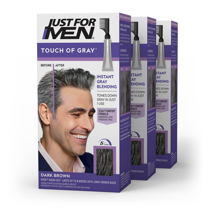 Just For Men Touch of Gray Hair Color with Comb Applicator, T-55 Black, 3 Pack gallery