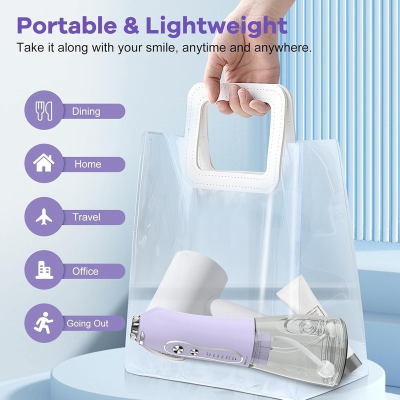 H2ofloss Cordless Water Flosser 300ML Rechargeable IPX7 Lavender gallery