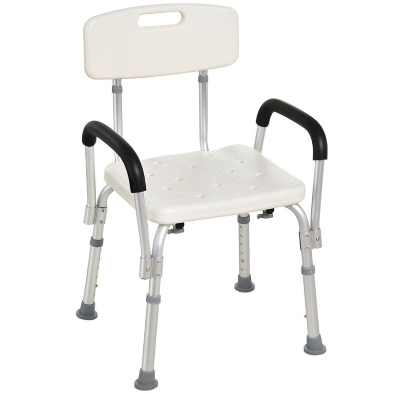 Shower Chair w/ Adjustable Height, Detachable Arms, 300 lbs Capacity