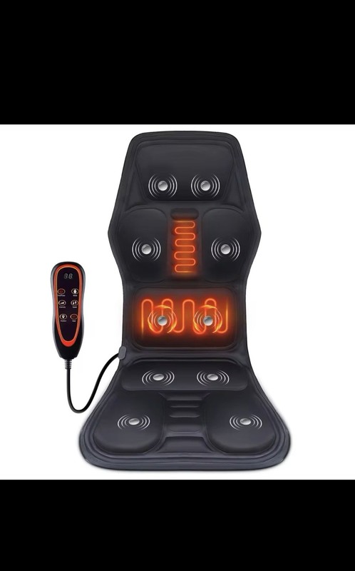 Heated Massage Cushion, Memory Foam, Remote Control, Vibrating, Black