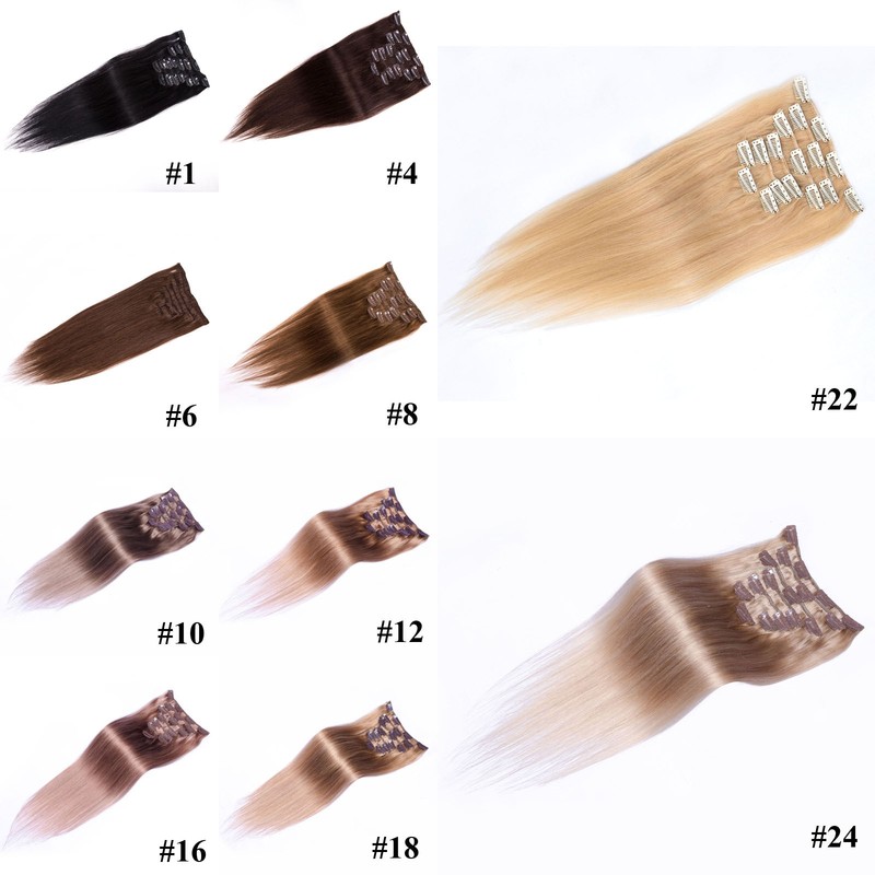 15″-32″ Full Head Clip In Remy Real Human Hair Extensions Straight 75g-140g