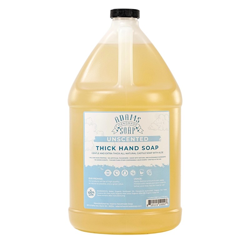 Adams Handmade Soap Thick Organic Castile Liquid Hand Soap 1Ga Refill- Unscented