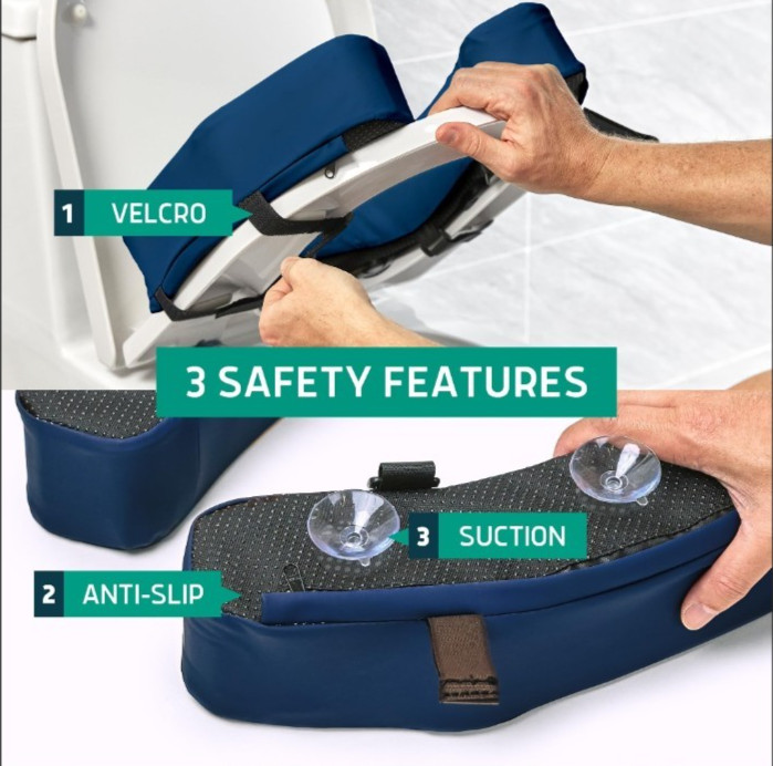 Lunderg Padded Toilet Seat Riser for Seniors - Adds 3 inches Blue Opened Box gallery