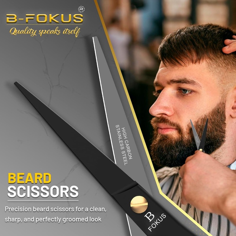 Beard Mustache Scissors Kit Stainless Steel Shears Comb Set with Travel Pouch gallery