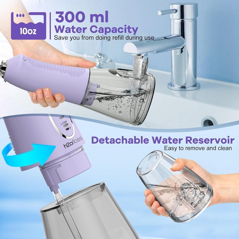 H2ofloss Cordless Water Flosser 300ML Rechargeable IPX7 Lavender gallery