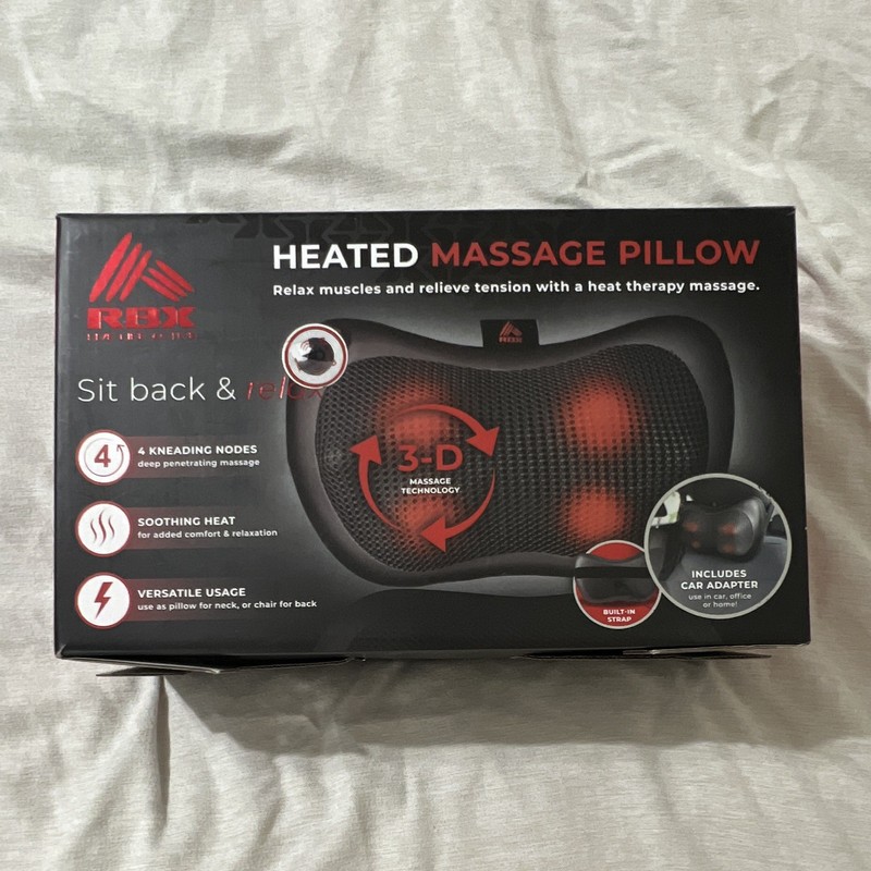 RBX Heated Massage Pillow, 4 Kneading Nodes, Black, Corded Electric RB203A