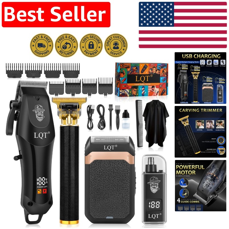 Men’s 4-Piece Cordless Hair Clippers Set with LED Display for Precision Grooming