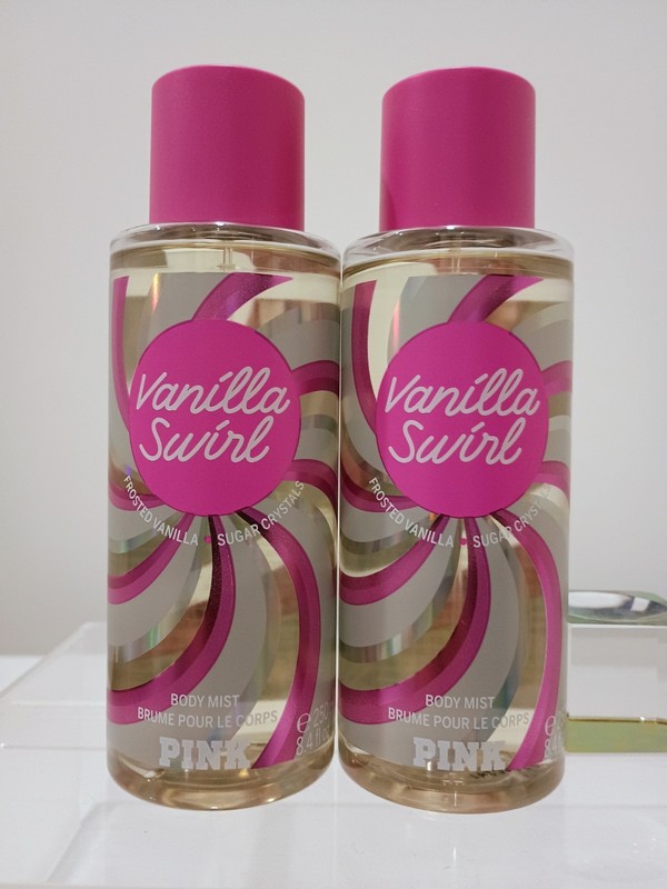 x2 Victoria's Secret Pink Vanilla Swirl Body Mist Splash Spray 2pc Set Duo Rare gallery